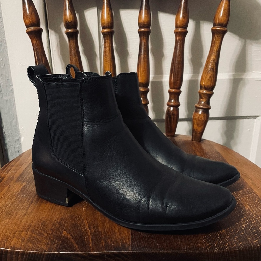 Steve Madden Black Real Leather Slip On Booties